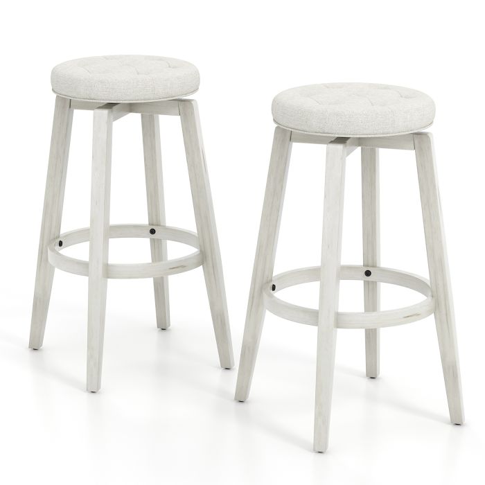 Swivel Bar Stool Set of 2 with Footrest Retro-White-76 cm