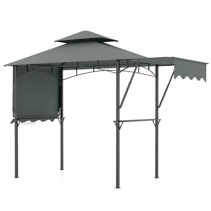 398 x 153cm Grill Gazebo with Dual Side Awnings and Adjustable Shadow-Grey