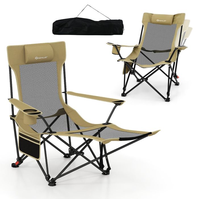 LUVILO Reclining Camping Chair with Removable Footrest for Hiking Fishing-Green
