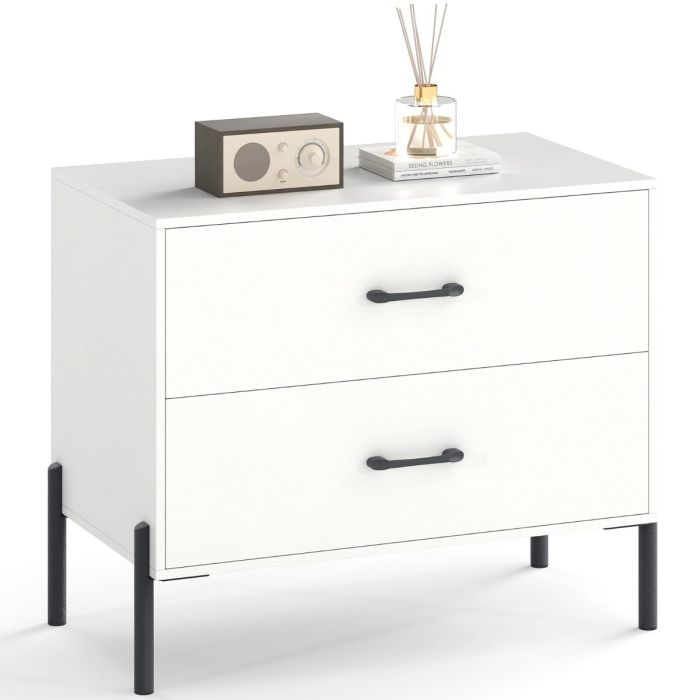 Bedside Table with 2 Removable Drawers and Heavy Duty Metal Legs-White