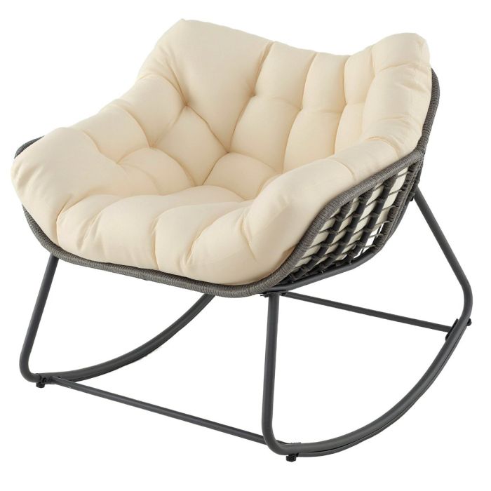 VIAN Outdoor Rocking Chair with Thick and Removable Cushion-Beige