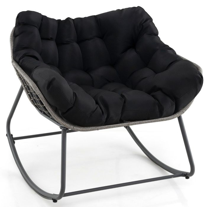 VIAN Outdoor Rocking Chair with Thick and Removable Cushion-Black