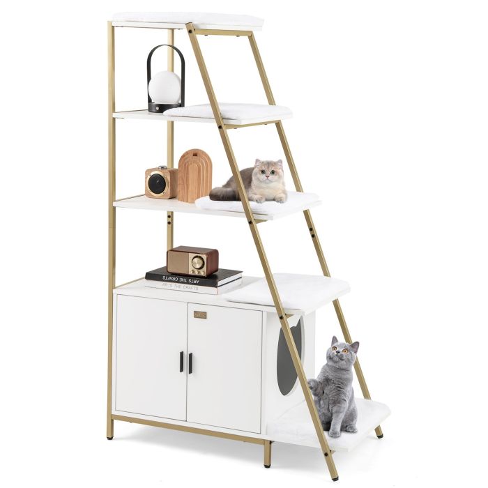 IVFI Large Cat Litter Box Enclosure with Storage and Removable Plush Mats-White