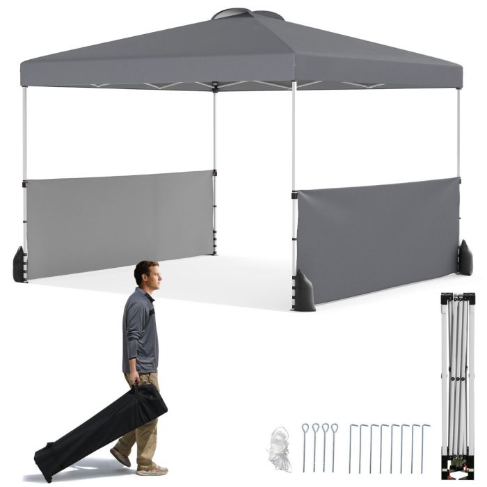 LONDRIN 300 X 300 CM Pop up Canopy Tent with 2 Half Sidewalls-Grey