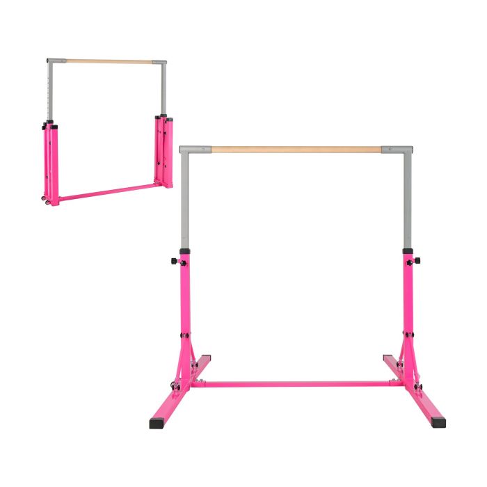 Gymnastics Bar - Kids Foldable Gymnastics Bar with 13 Adjustable Height-Pink