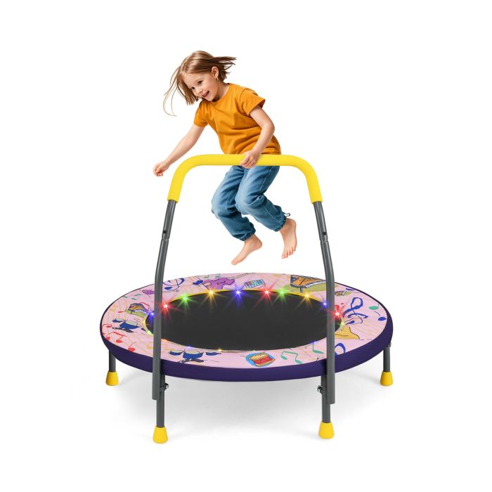 ULNECA 90 cm Folding Mini Trampoline for Kids with Lights and Padded Safety Cover-Pink