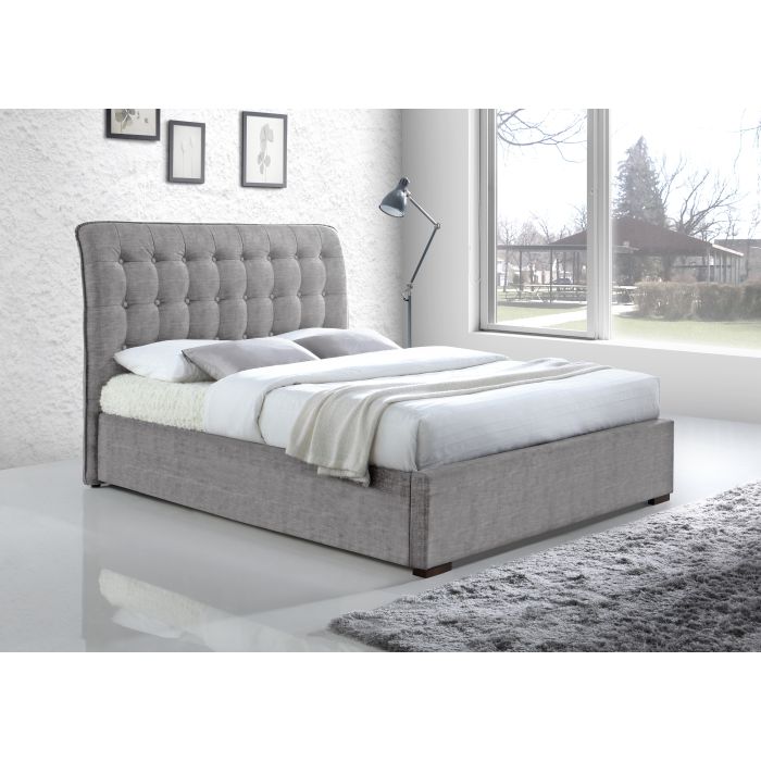 Double Bed - HAMVISTA 4ft6 Fabric Bed Light Grey