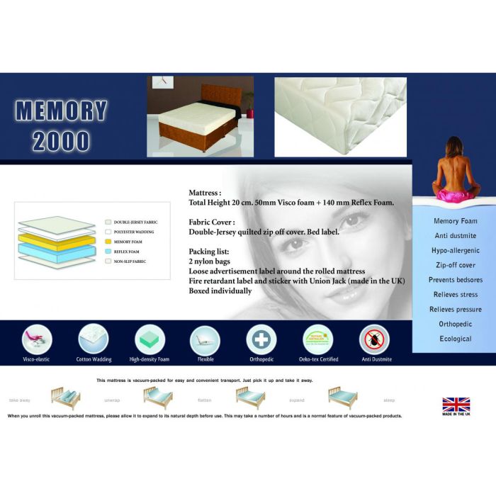 Flintshire Dream Comfort Memory 2000 and Reflex Foam Mattress - Kingsize