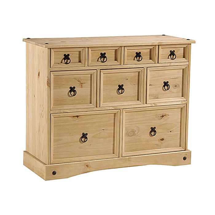 Pine Finish Chest of Drawers - CARLISLE Medium Chest 9 Drawers