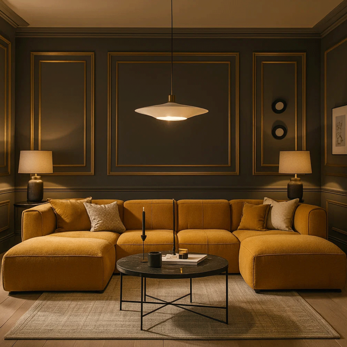 Corner Sofa - ESSAOUIRA Fabric 4 Seater U Shaped - Golden Ochre