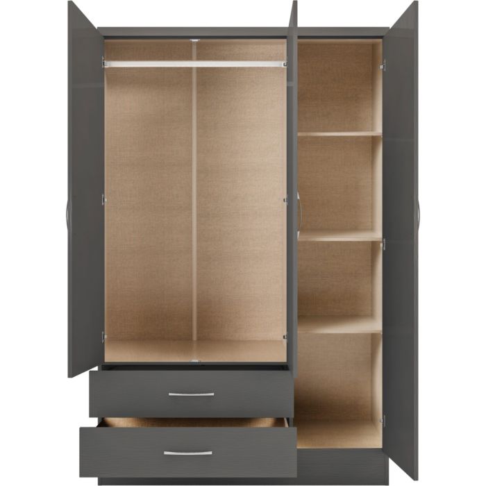 Wardrobe - NEWBIGGIN 3 Door Mirrored Wardrobe 3D Effect Grey 116cm