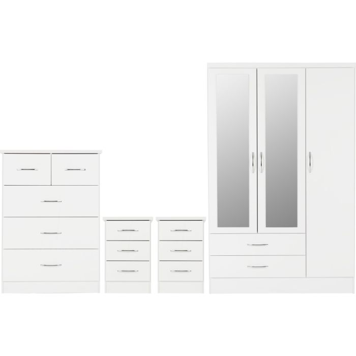 Wardrobe Set - NEWBIGGIN 3 Door Bedroom Set White Gloss 116cm