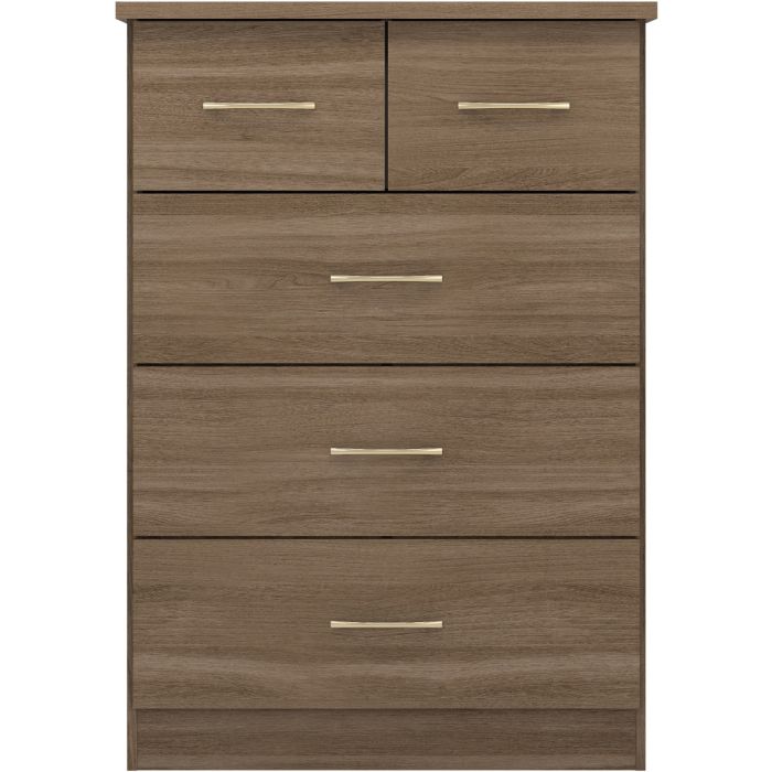 Oak Finish Chest of Drawers - NEWBIGGIN IV Medium Chest 5 Drawers