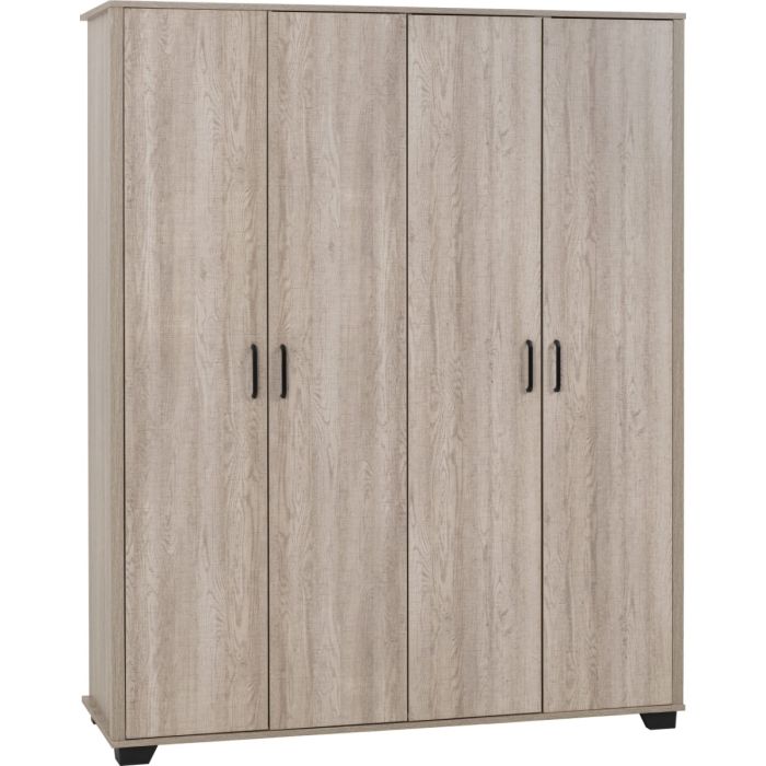Wardrobe - OLDBURY 4 Door Wardrobe Light Oak Effect 153cm