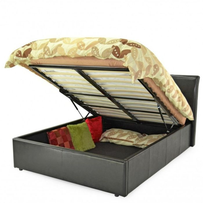 Texas Faux Leather Ottoman Storage Bed - Single 3ft - Black