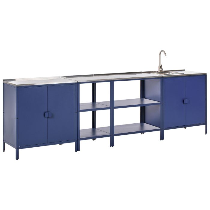 VLIAMA 4 Piece Outdoor Kitchen Set with Sink Metal 2 Cabinet with 2 Open Shelf Blue