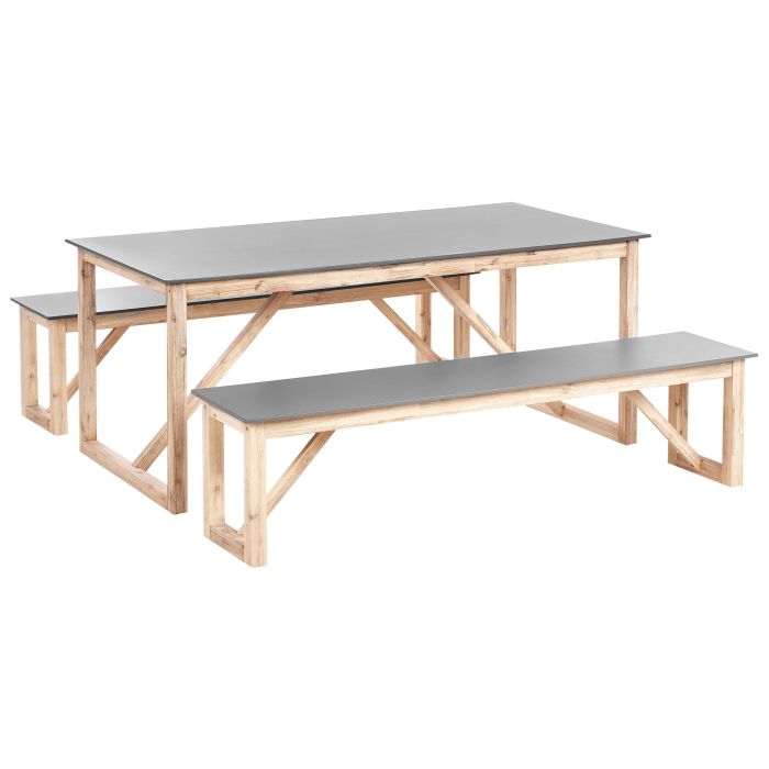 HOWARTHON Garden Dining Set with Benches - Concrete Grey