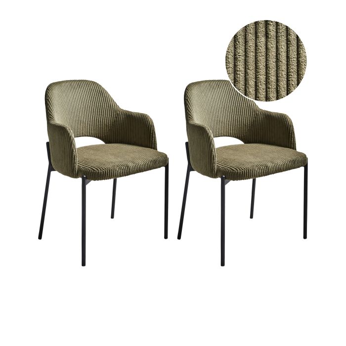 Set of 2 Dining Chairs RATON Corduroy Olive Green