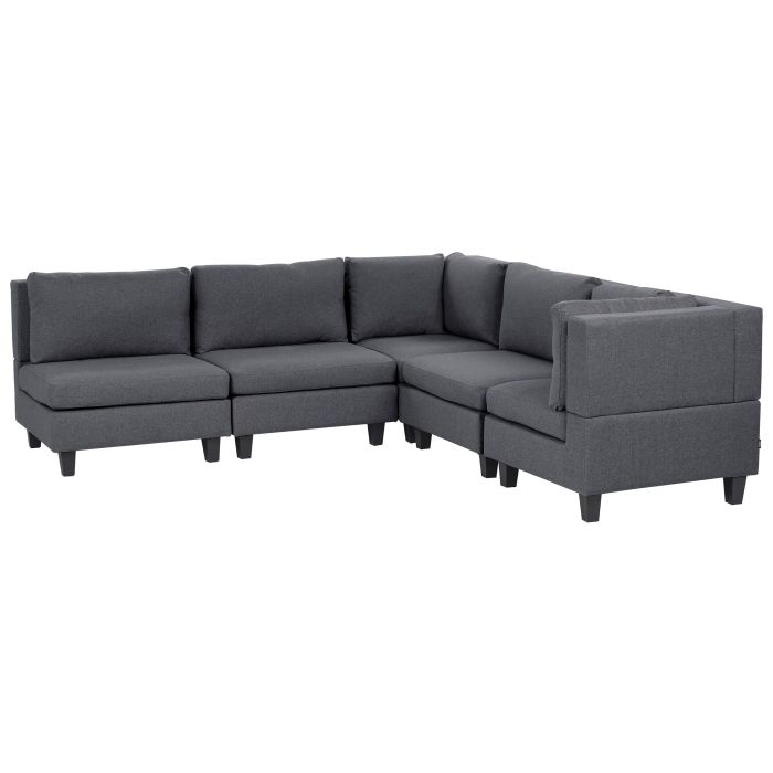 5 Seater Left Hand Modular Fabric Corner Sofa Dark Grey UNSTAD