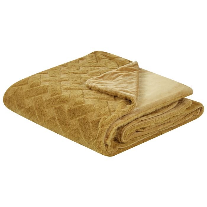 Bedspread SITAPUR Faux Fur 150 x 200 cm Mustard