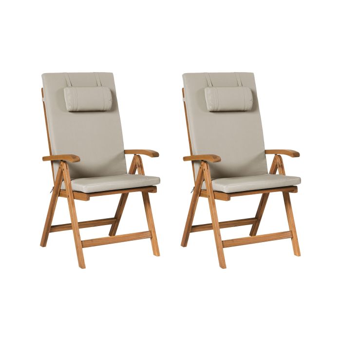 BREEZ Set of 2 Garden Chairs with Cushions Acacia Wood Taupe - Brown
