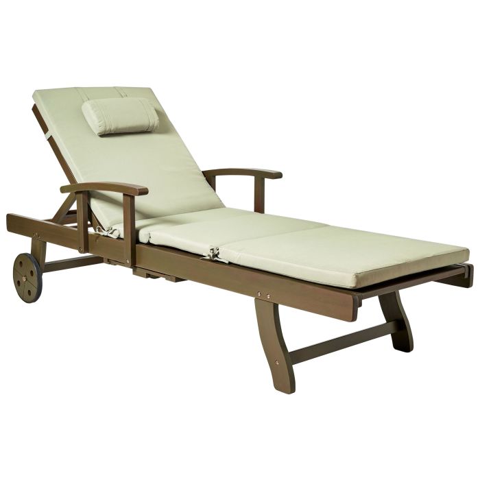 BALSA II Wooden Sun Lounger with Cushion - Green