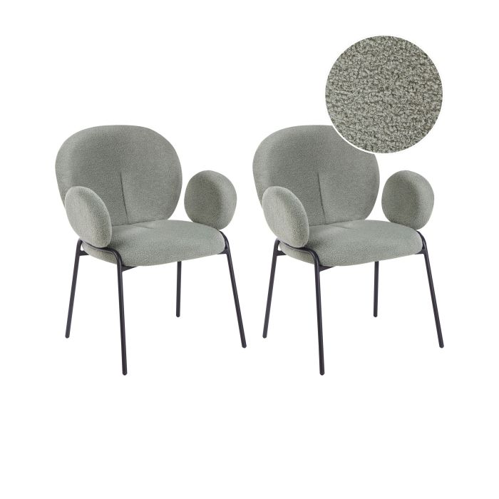 Set of 2 Dining Chairs ELY Boucle Light Green