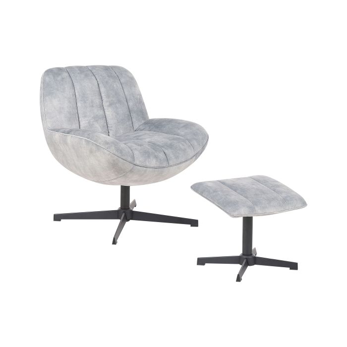 Swivel Armchair LIA with Footstool Velvet Light Grey