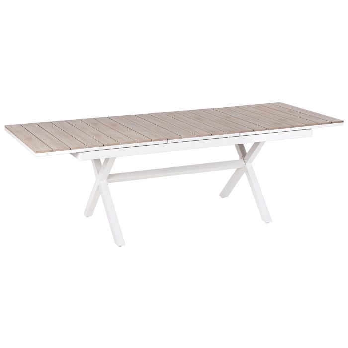 Extending Aluminium Garden Dining Table 184/242 x 90 cm Light Wood and White FANES