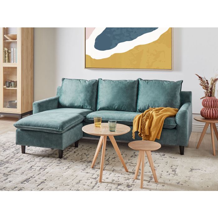 Right Hand Velvet Corner Sofa Teal ELVENES