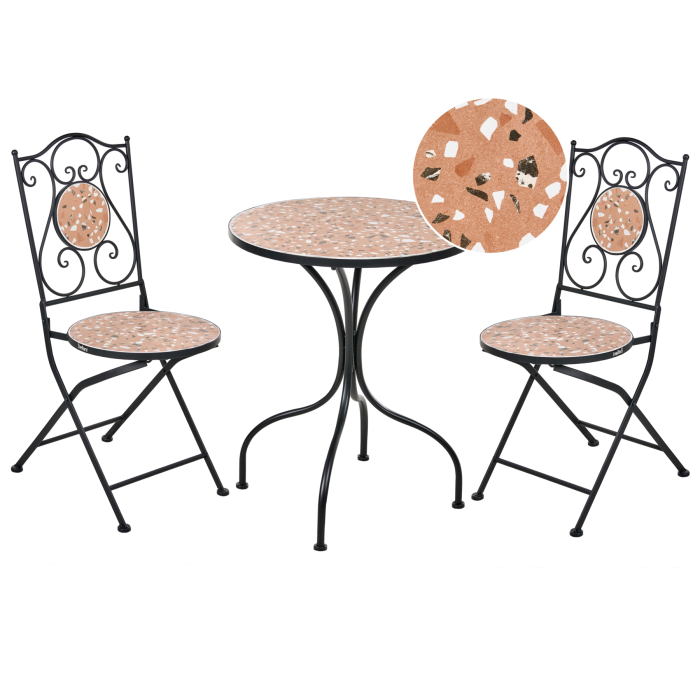 ADRANELLO Metal Garden Folding Table and Chair Set - Black