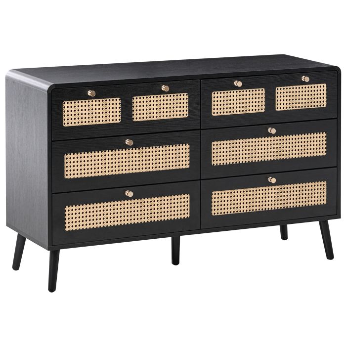 LUMINARA Black Chest of Drawers - Large-sized, 6 Drawers, Double
