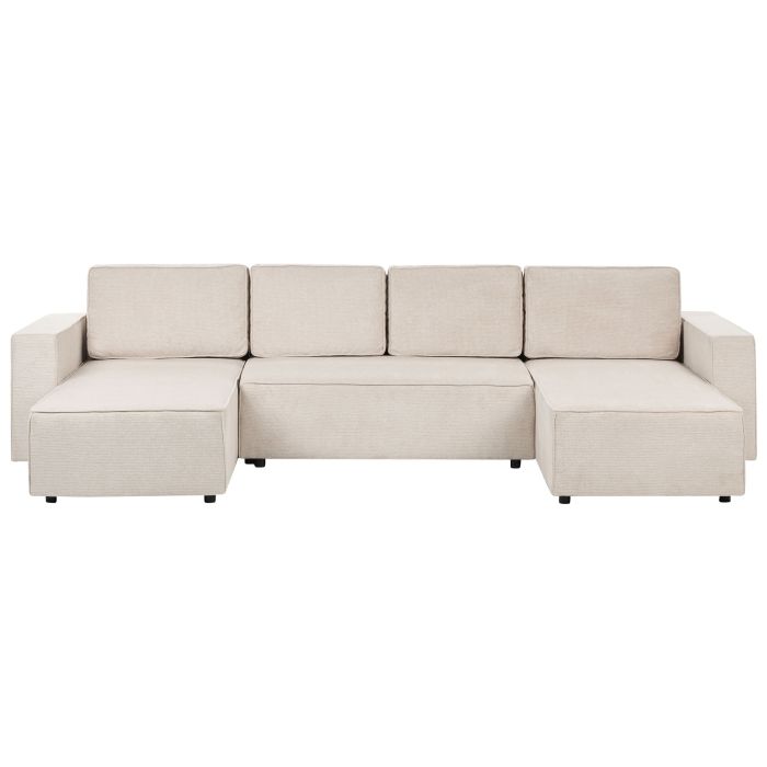 4 Seater U-Shaped Fabric Sofa Bed Light Beige VATNE