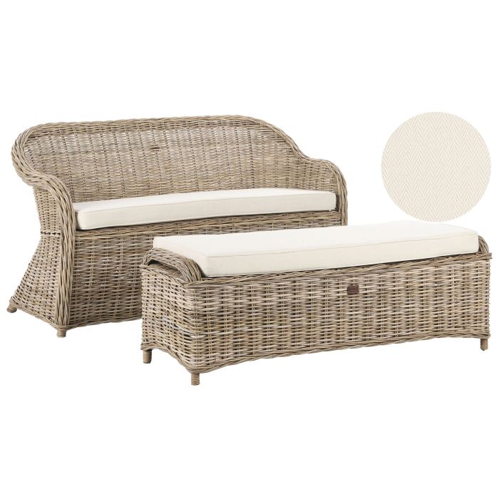 Garden Sofa with Ottoman 2 Seater SUSUA Rattan Natural