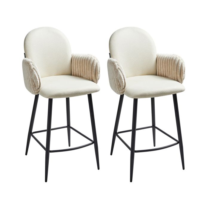 Set of 2 Bar Chairs AMITY Fabric Light Beige