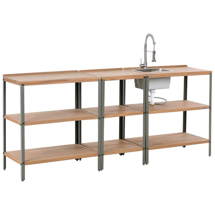 HORNLEIGH Wooden 3 Piece Outdoor Kitchen Set with Sink - Brown with Siler