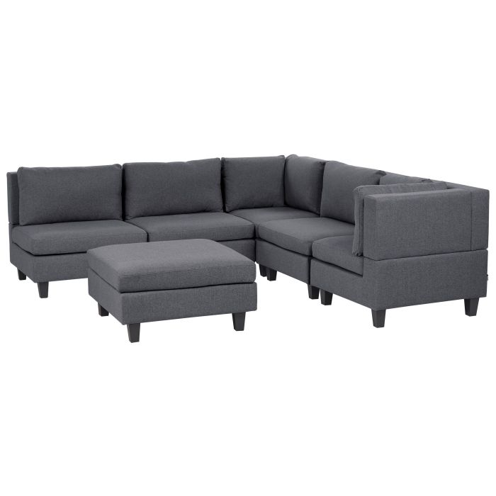 5 Seater Left Hand Modular Fabric Corner Sofa with Ottoman Dark Grey UNSTAD