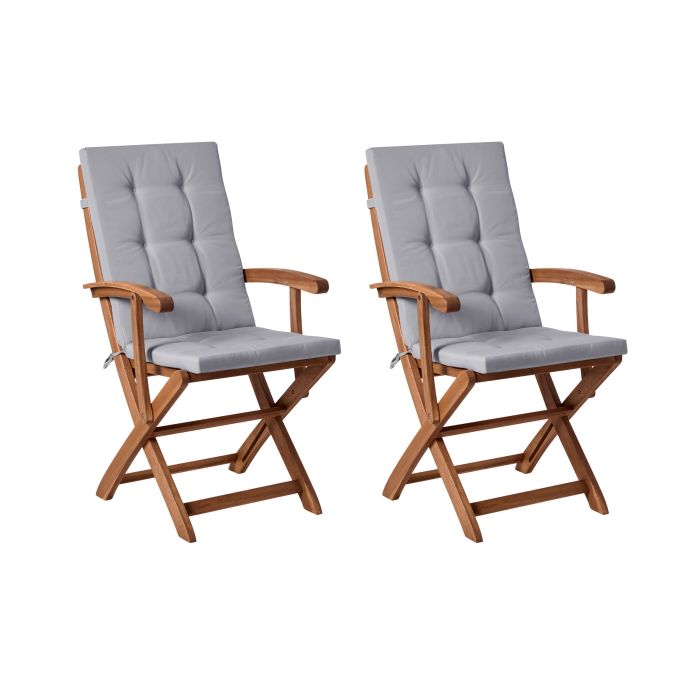 APLOR Set of 2 Garden Chairs with Cushions Acacia Wood Light Grey - Brown