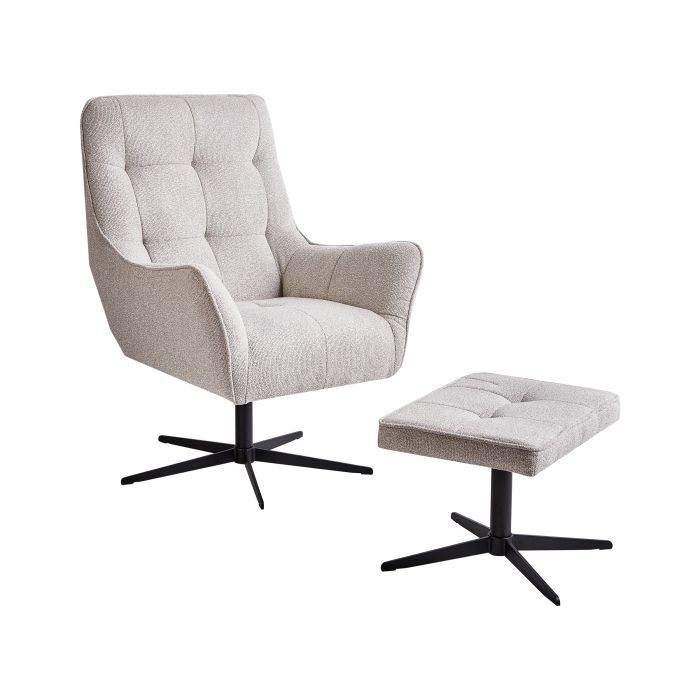 Swivel Armchair MOLLE with Footstool Light Beige