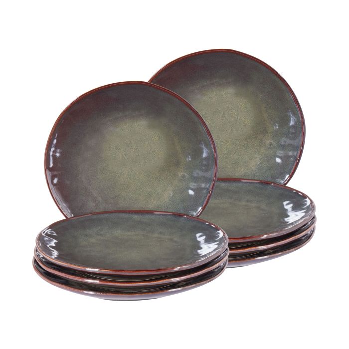 DEEPMERE Set of 8 Dinner Decorative Plates Stoneware - Dark Green