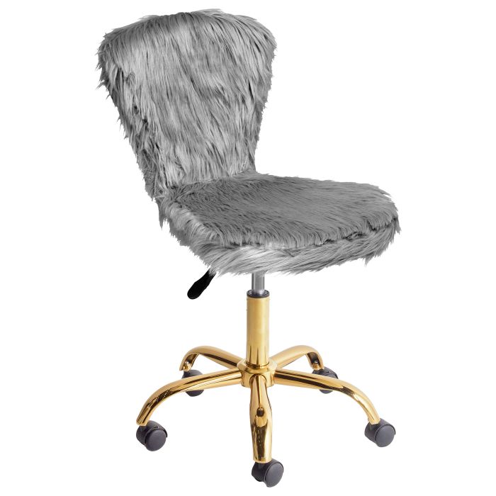 IRWELLON Faux Fur Office Desk Chair - Grey