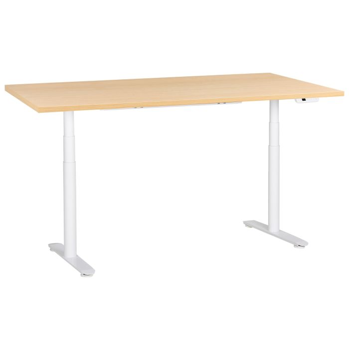 LEYBOURNE Electric Adjustable Standing Office Desk 180 cm - White with Light Oak