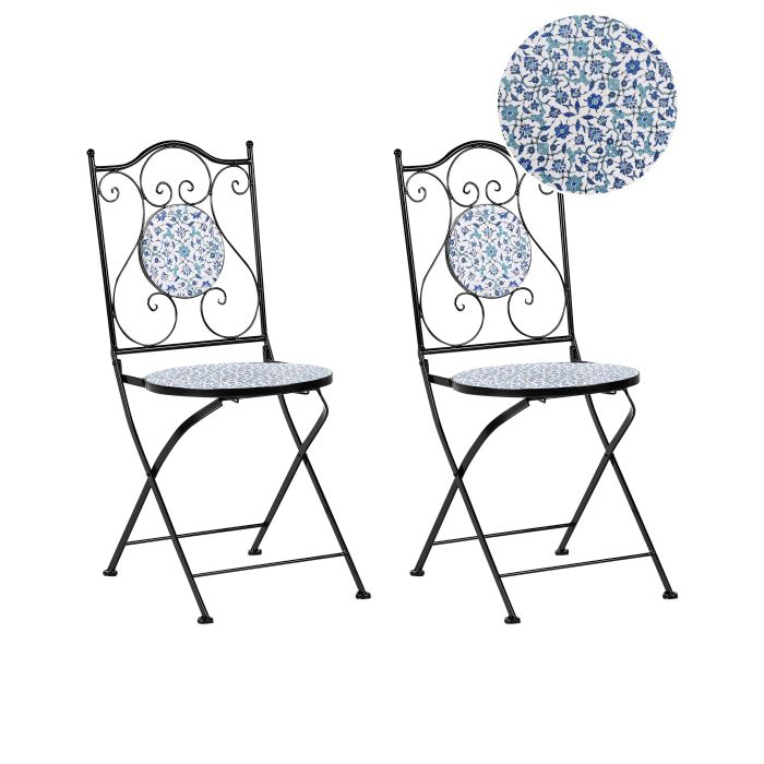 ESTONMERE Set of 2 Garden Chairs Folding Metal - Black