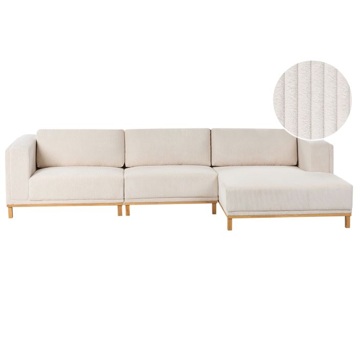 LINFORDEN Corduroy Fabric 5 Seatrer L Shaped Corner Sofa - Light Beige, Right Hand Facing