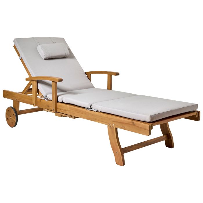 BREEZ Wooden Sun Lounger with Cushion - Light Grey