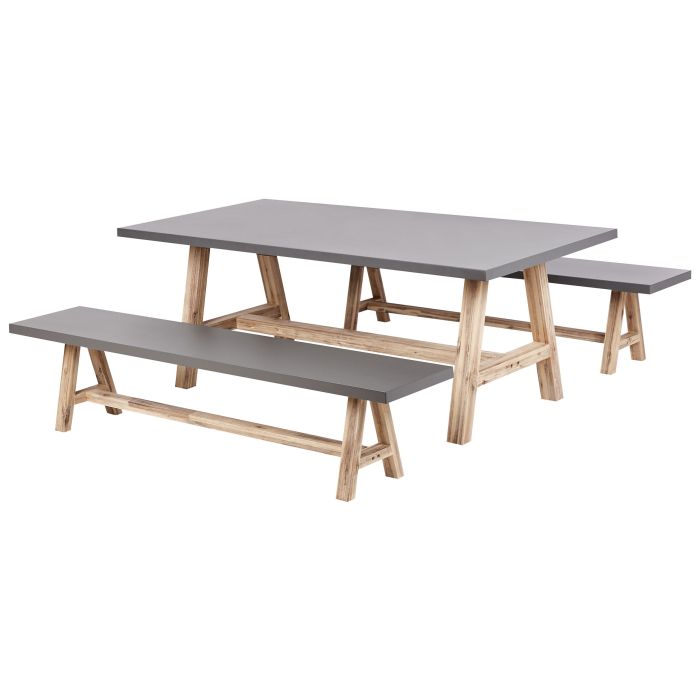 Garden Dining Set with Benches 6 Seater TONNARE Concrete Grey