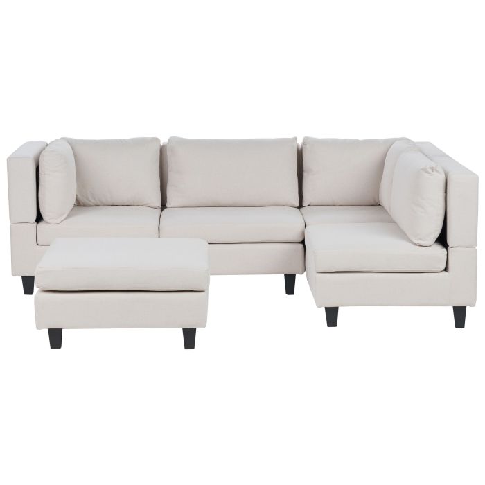 4 Seater Left Hand Modular Fabric Corner Sofa with Ottoman Light Beige UNSTAD