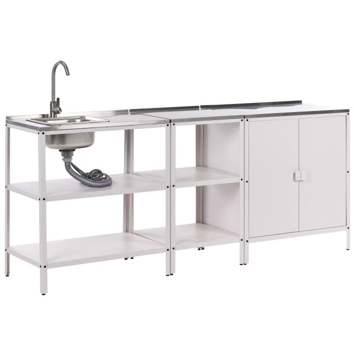 VLIAMA 3 Piece Outdoor Kitchen Set with Sink Metal Cabinet with 2 Open Shelf White