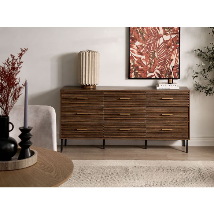 NOCTURA Oak Finish Chest of Drawers - Extra Large-sized, 9 Drawers