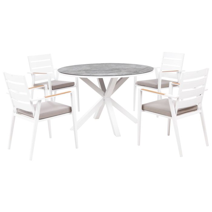 Garden Dining Set 4 Seater MALETTO/TAVIANO with Cushions Metal Marble Effect Grey